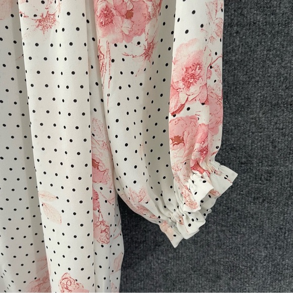 Rose + Olive Womens Floral Dot Print Top Size 2X Smock Neck 3/4 Sleeve Office - Picture 4 of 8